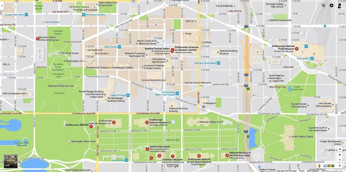 térkép national mall, valamint múzeumok
