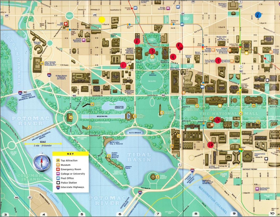 washington látnivalók térkép