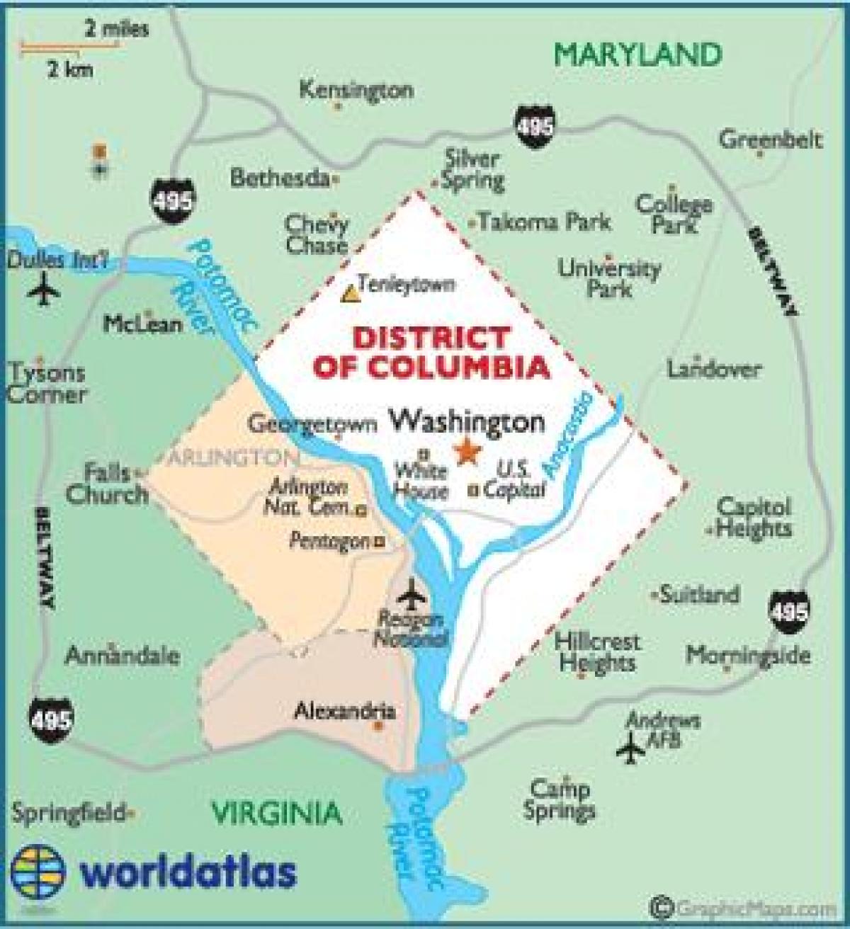 washington dc-ben, washington államban térkép